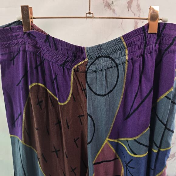 Vintage Pants Womens 1X 2X Harem Palazzo Artsy To Wear 90s 80s Teal Pink Brown - Picture 6 of 15